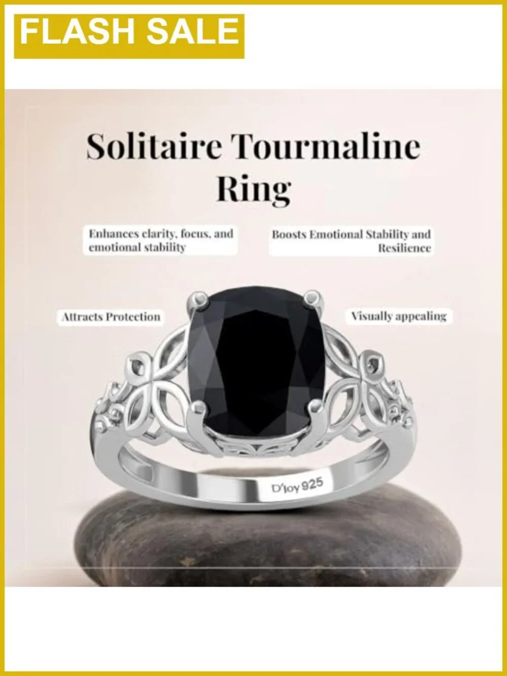 Black Tourmaline 925 Sterling Silver Statement Ring for Women